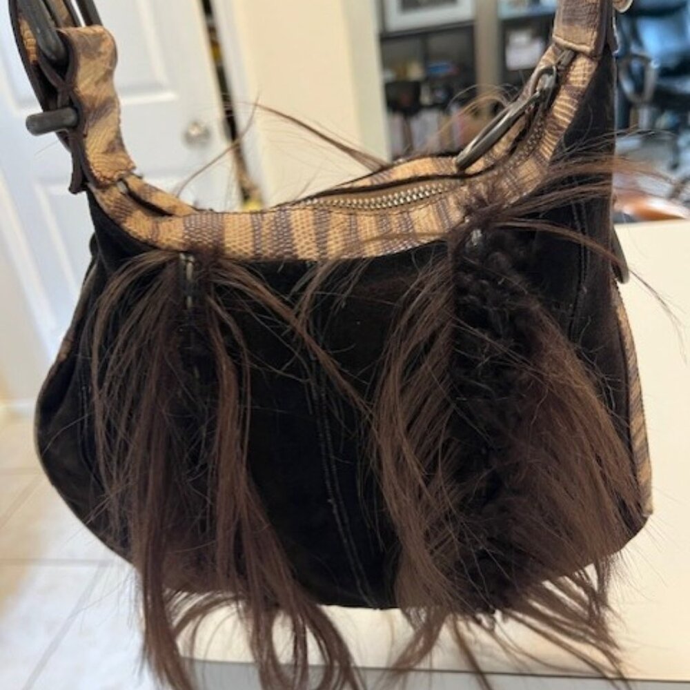Vintage Fendi Karung-Trimmed Horse Hair Oyster Bag